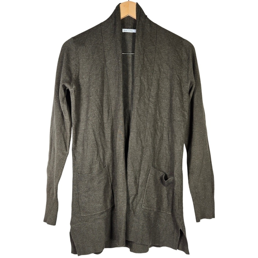 Pink Clover Penton Two Pocket Open Front Cardigan Olive Green S NWOT‎
